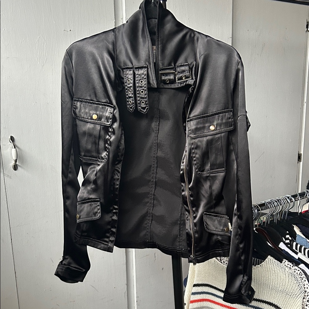 Y2K SELE first f21 grand opening store Black faux leather silky Jacket